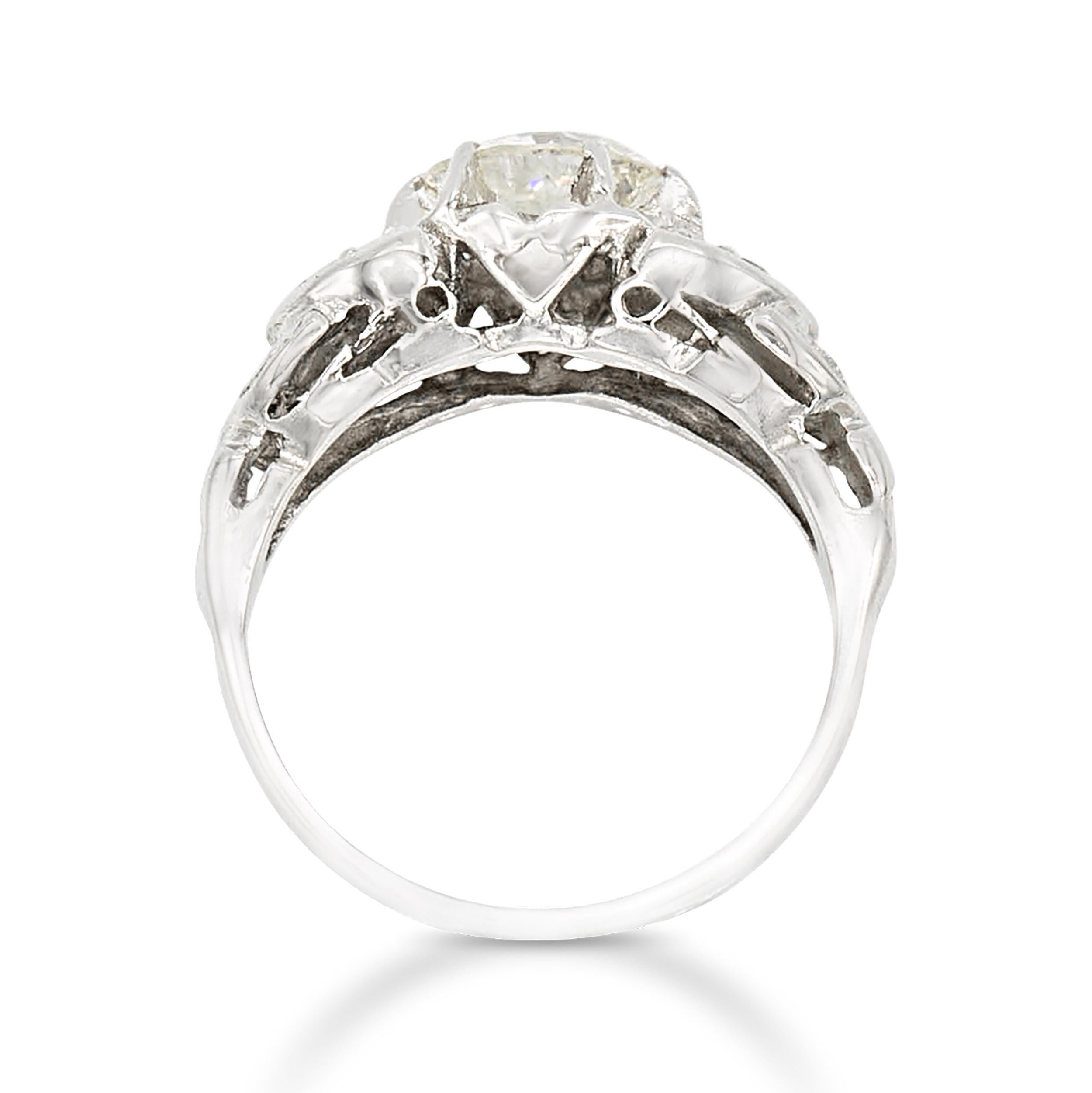 Old European Cut Edwardian 0.96 Ct. Wreath Motif Diamond Engagement Ring M SI1 in Platinum For Sale