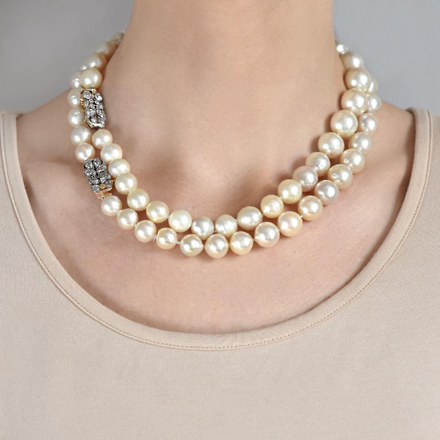 Edwardian South Sea Pearl Convertible Necklace with Diamond Clasps 1