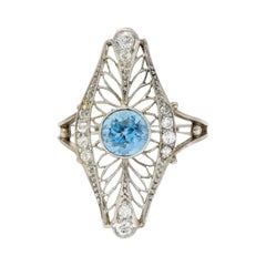 Edwardian 1.00 Carat Aquamarine Diamond Platinum Dinner Ring