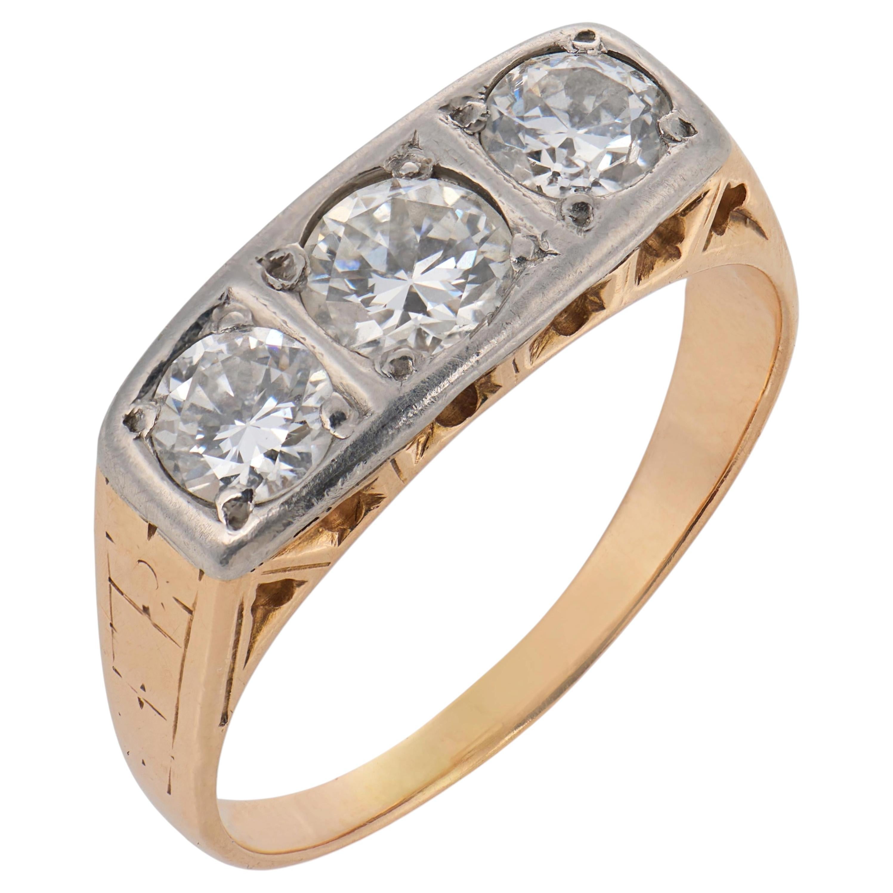 Ring aus 14-karätigem Gelbgold und Platin mit einem Diamanten im edwardianischen Stil von 1,00 Karat