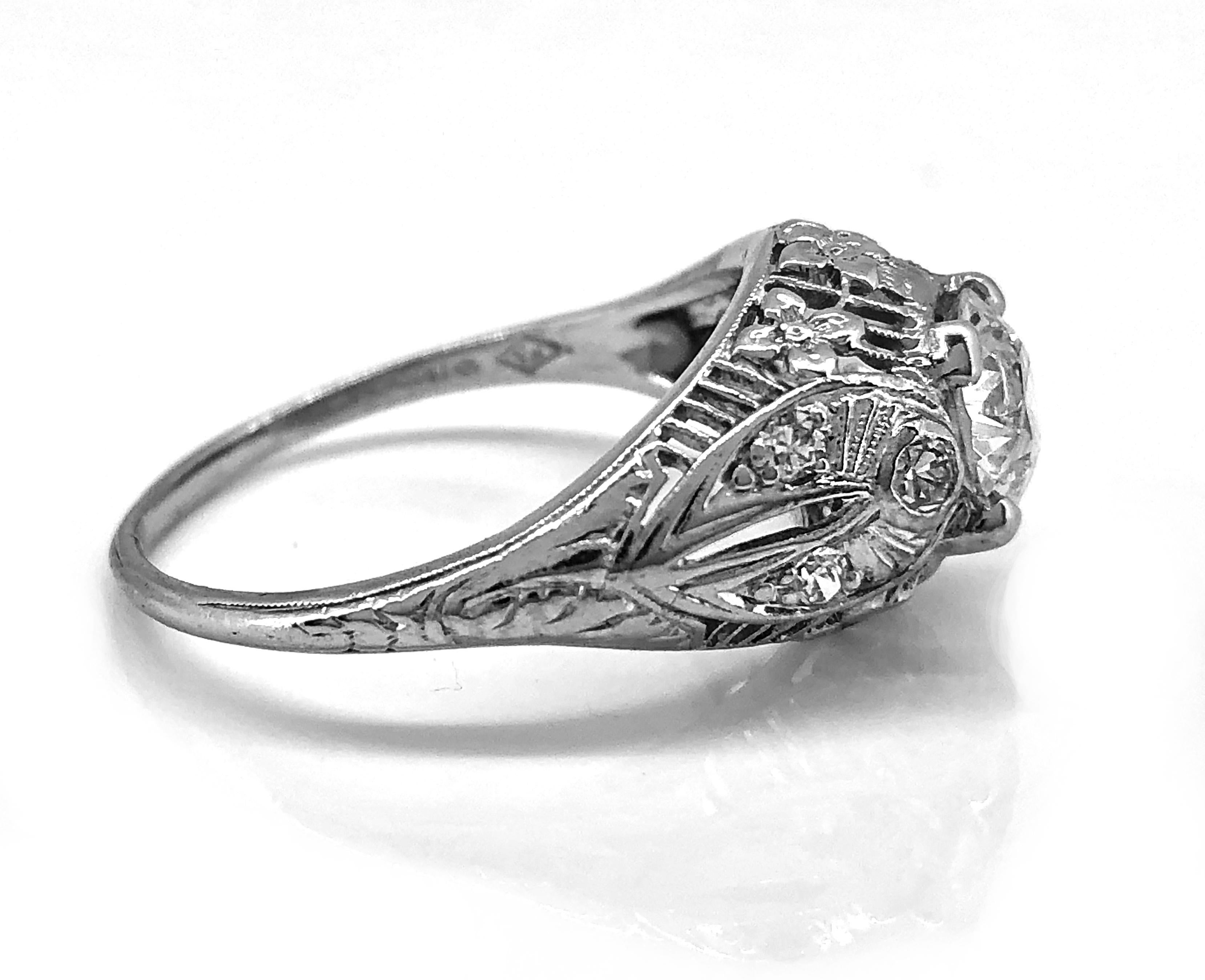 Old European Cut Edwardian 1.00 Carat Diamond Antique Engagement Ring Platinum For Sale