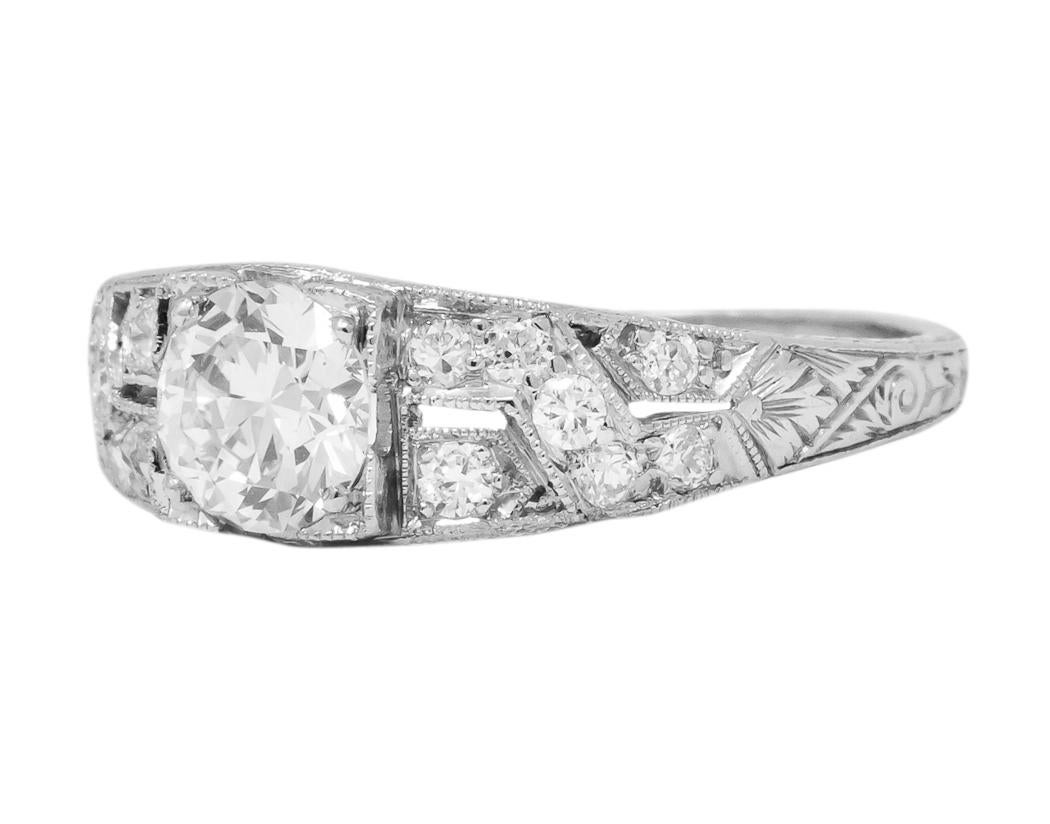 Edwardian 1.00 Carat Diamond Platinum Engagement Ring GIA 1