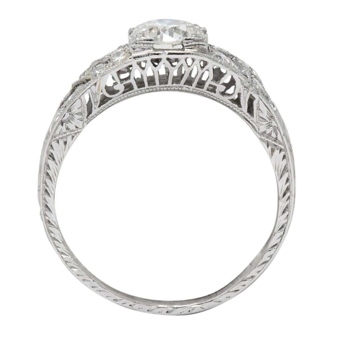 Edwardian 1.00 Carat Diamond Platinum Engagement Ring GIA 3