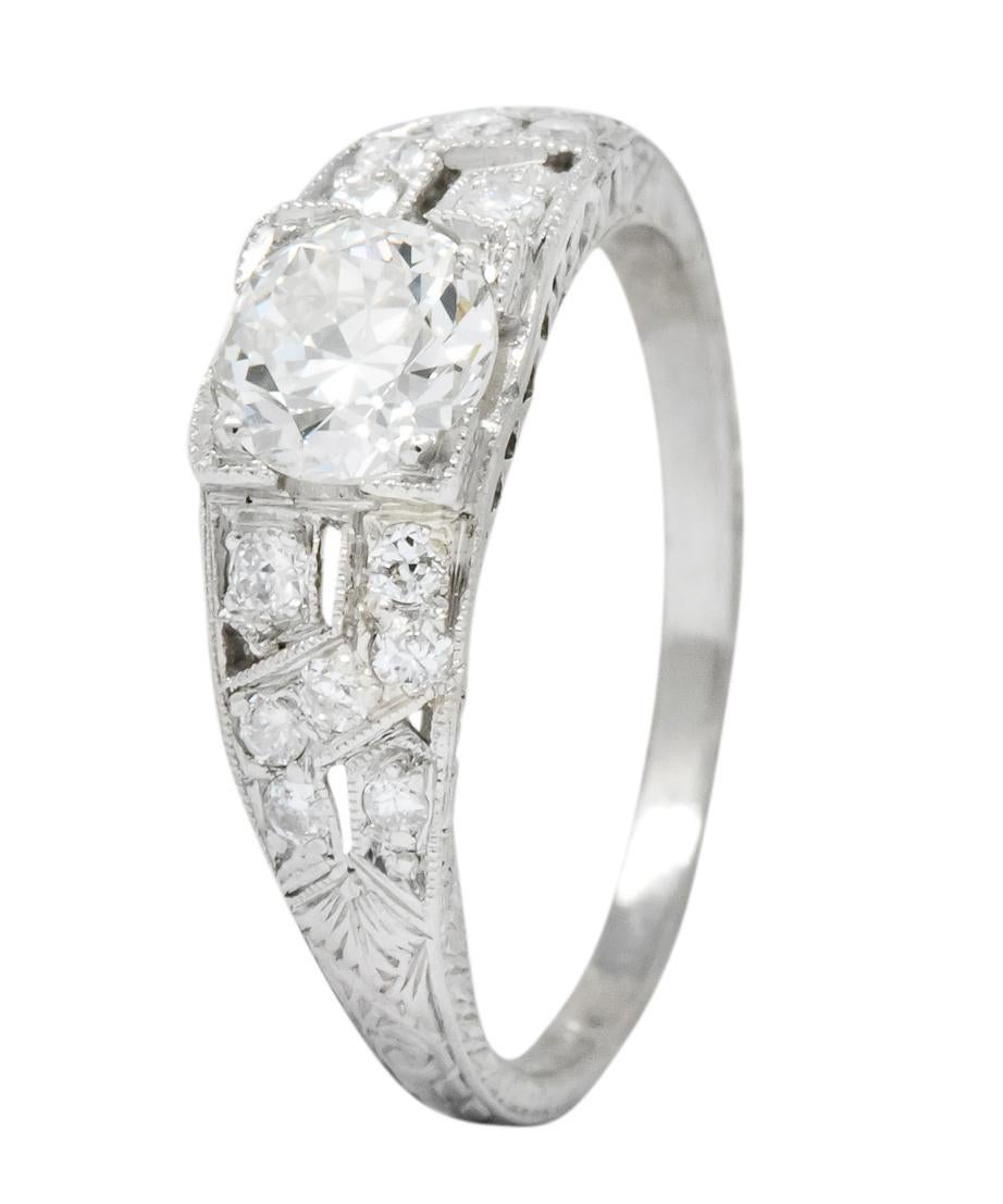 Edwardian 1.00 Carat Diamond Platinum Engagement Ring GIA 4