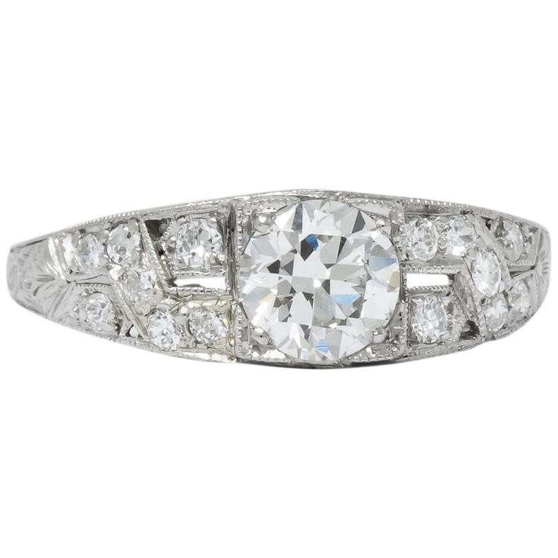 Edwardian 1.00 Carat Diamond Platinum Engagement Ring GIA