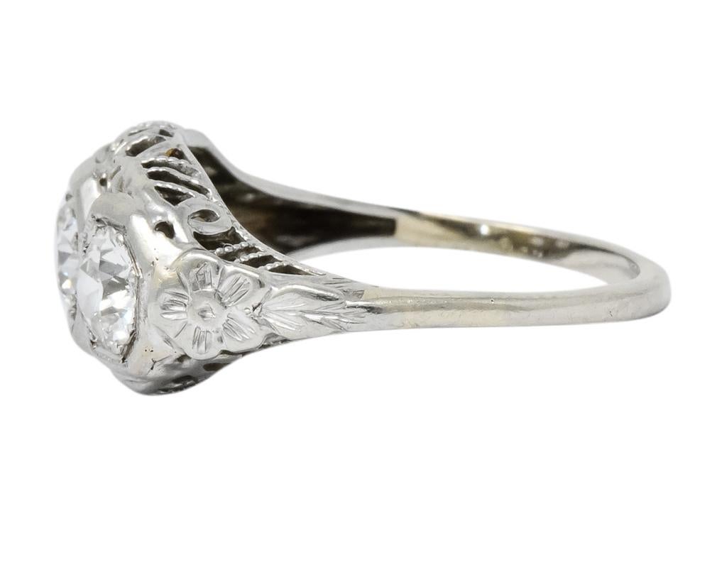 Women's or Men's Edwardian 1.00 Carat Diamond Platinum-Topped 14 Karat White Gold Ring