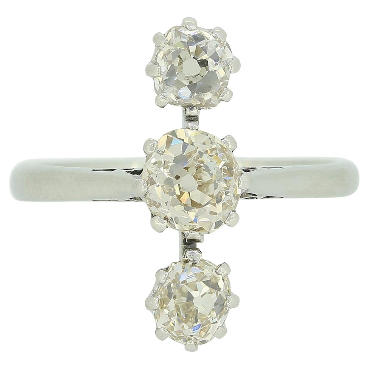 Edwardian 1.00 Carat Old Cut Diamond Three Stone Ring