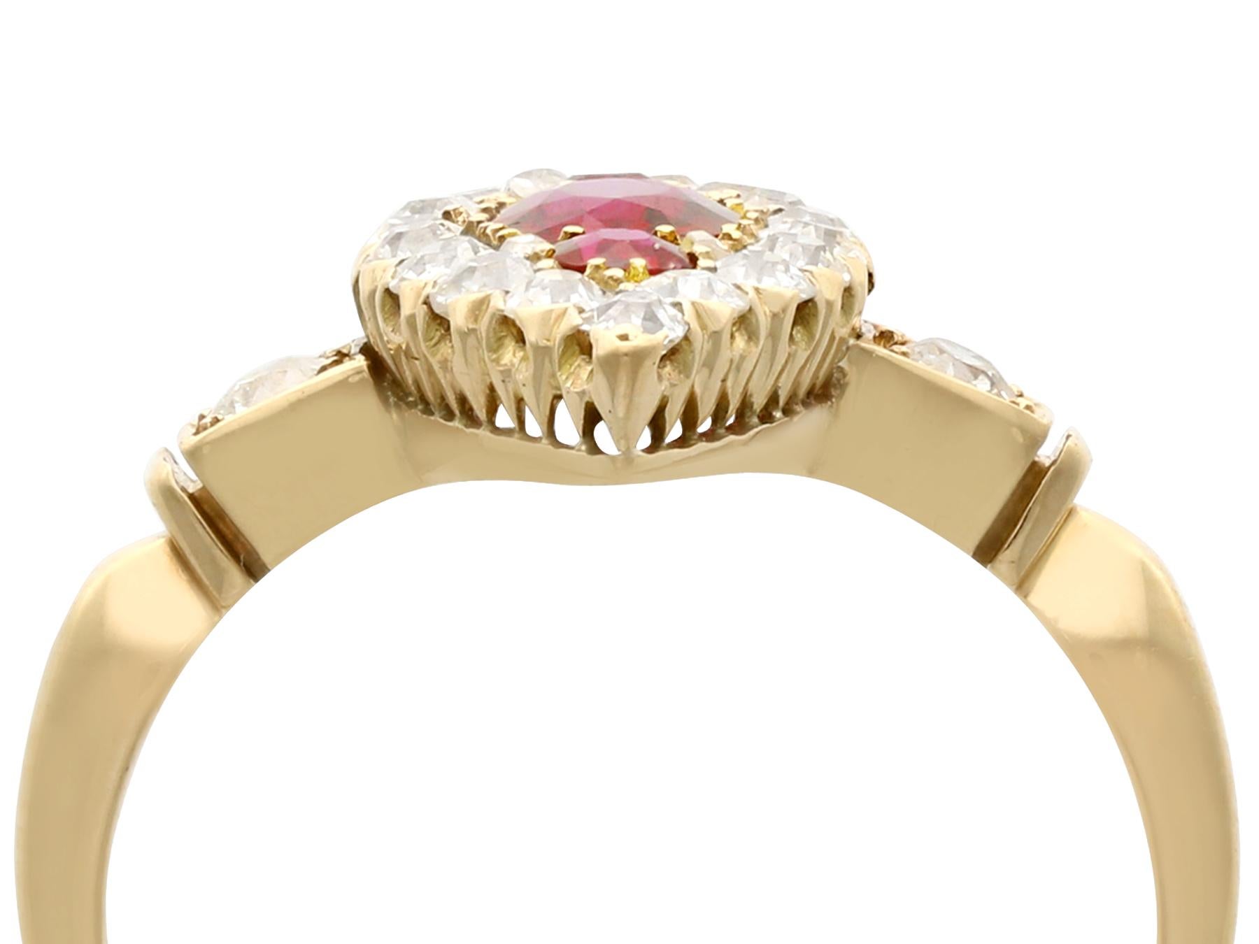 A stunning, fine and impressive antique 1.20ct Siam ruby and 1.09 carat diamond, 18 karat yellow gold and platinum set cocktail ring; part of our diverse antique jewelry and estate jewelry collections.

This stunning ruby and diamond ring has been