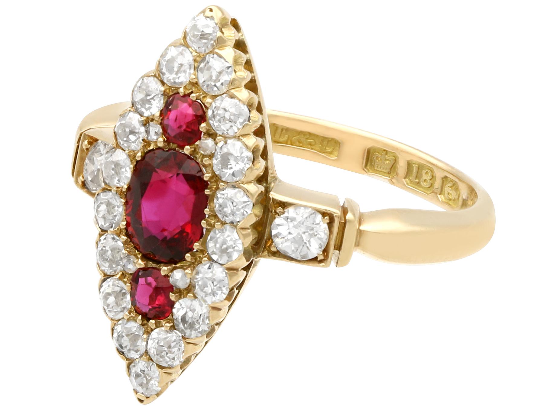 Edwardian 1.00 Carat Siam Ruby and 1.12 Carat Diamond Yellow Gold Cocktail Ring In Excellent Condition For Sale In Jesmond, Newcastle Upon Tyne