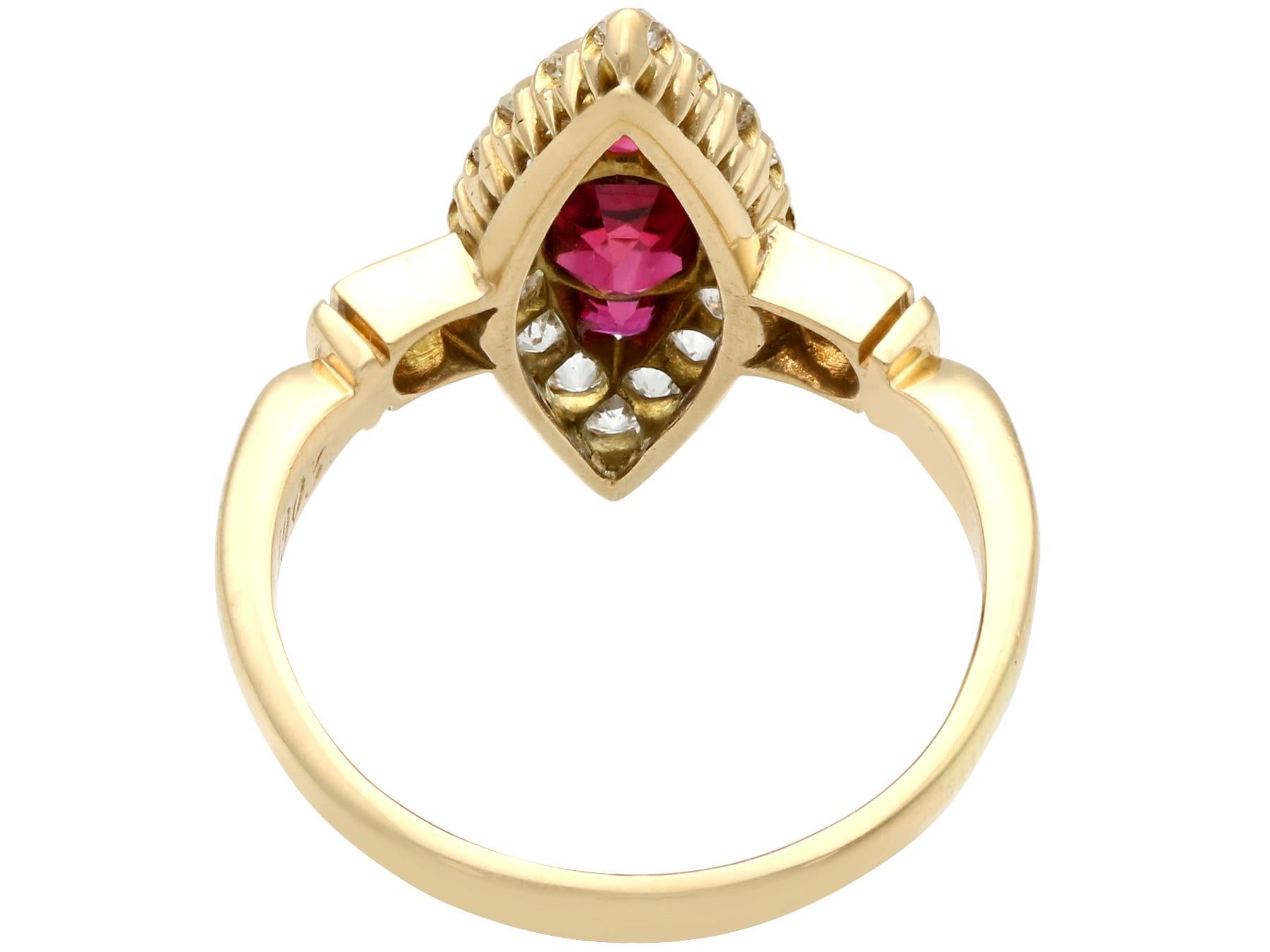 Women's Edwardian 1.00 Carat Siam Ruby and 1.12 Carat Diamond Yellow Gold Cocktail Ring For Sale