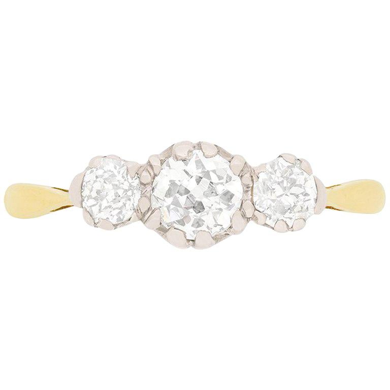 Edwardianischer dreisteiniger Diamantring mit 1,00 Karat, um 1910