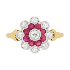 Antique Edwardian 1.00 Carat Total Diamond and Ruby Ring, circa 1910s