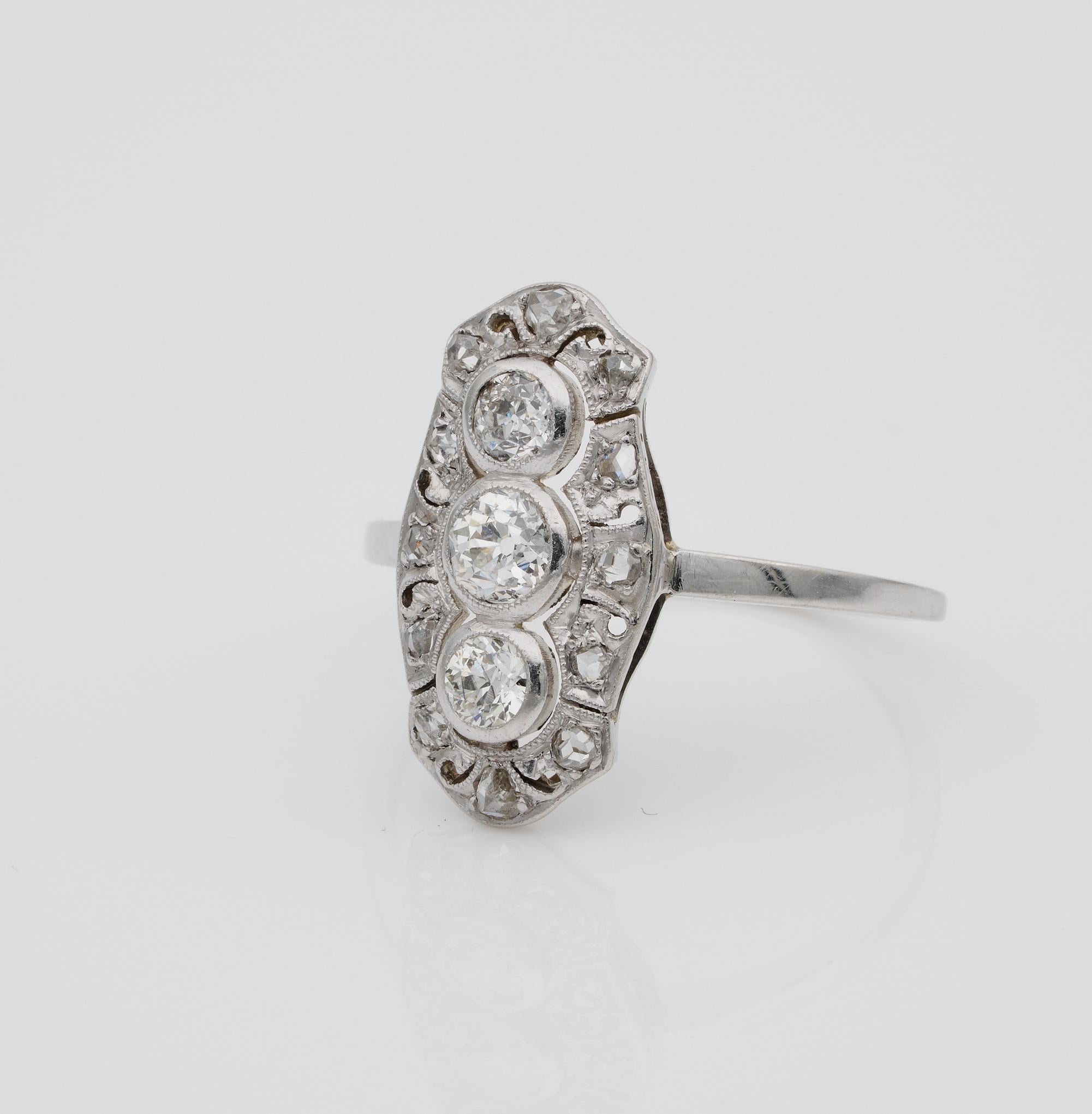Women's Edwardian 1.00 Ct Diamond Platinum Panel ring For Sale