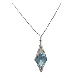 Edwardian 10.00 Carat Aquamarine and Diamond Antique Necklace Platinum Birks