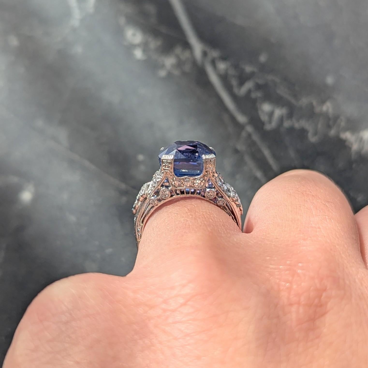 Cena eduardiana 10.02 CTW NH Zafiro de Ceilán Diamante Platino Antiguo Anillo AGL en venta 4