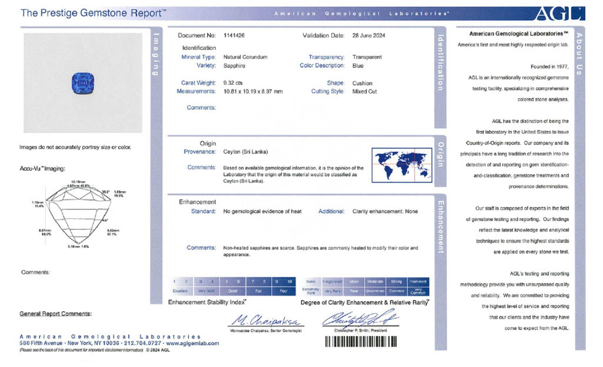 Cena eduardiana 10.02 CTW NH Zafiro de Ceilán Diamante Platino Antiguo Anillo AGL en venta 6