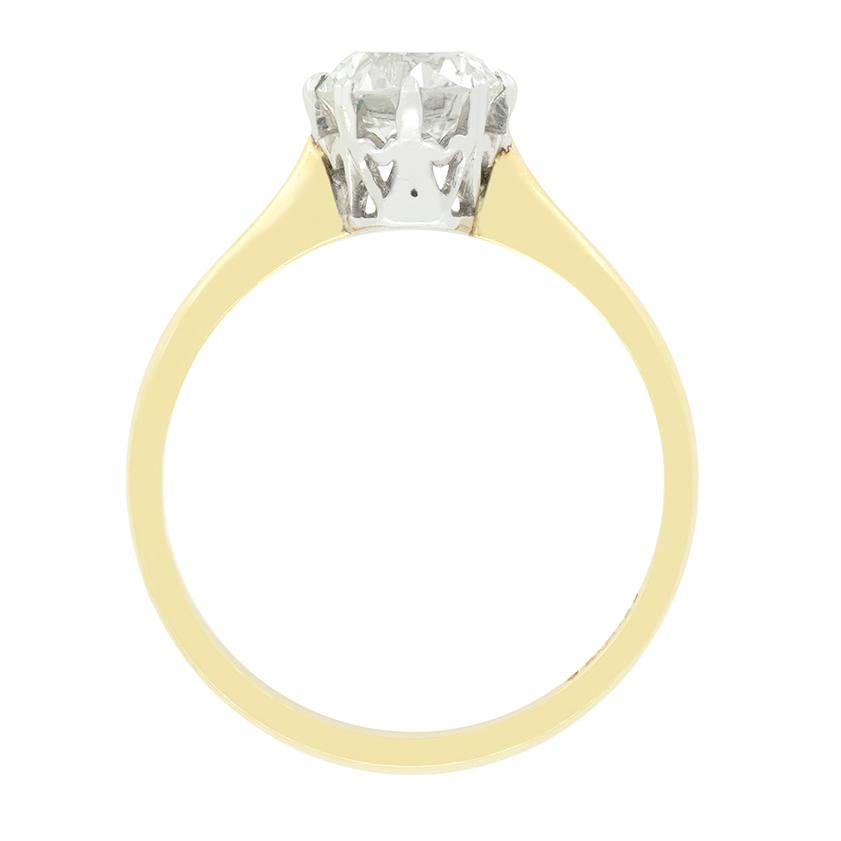Dating back to the 1910s, this stunning solitaire ring is timelessly elegant. The central stone is a beautiful 1.00 carat, old cut diamond. The diamond is G in colour and SI1 in clarity and is claw set securely within an open platinum collet.
