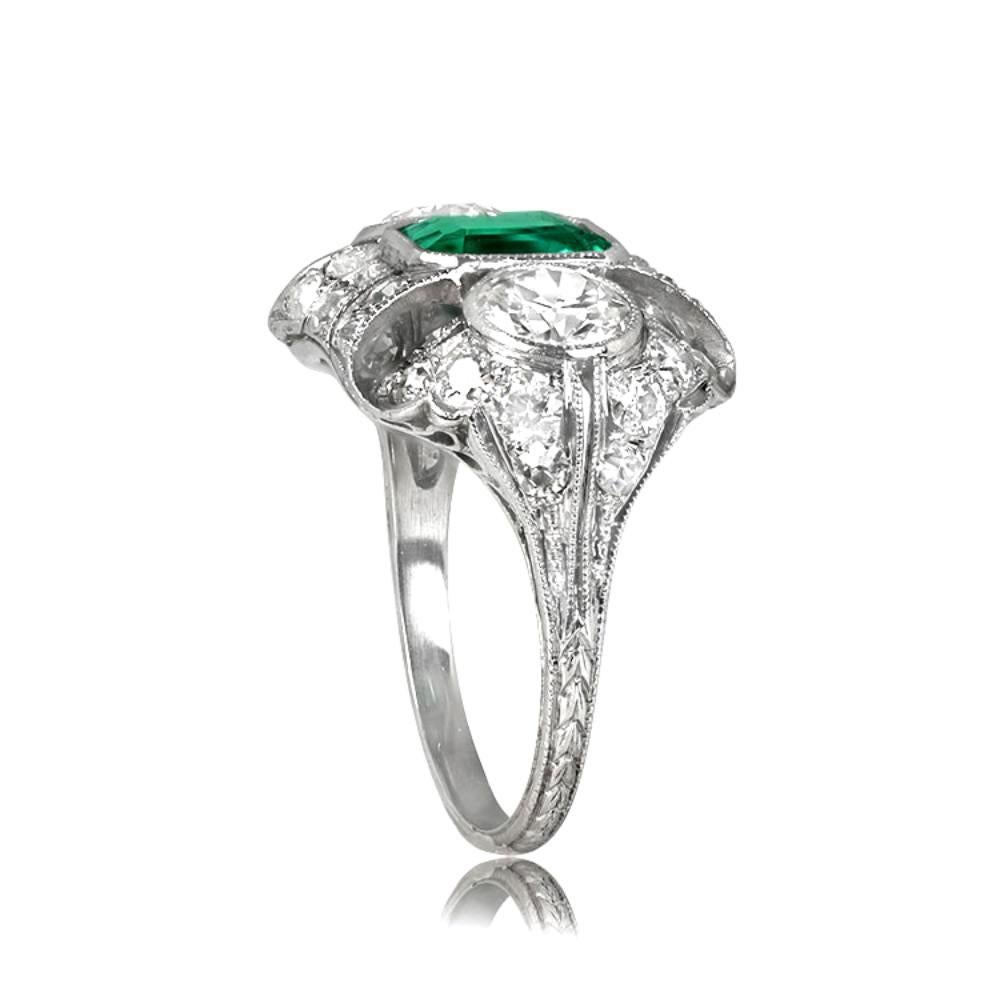 Emerald Cut Edwardian 1.00 Carat Emerald-Cut Columbian Emerald Ring, H-I Color Diamonds For Sale