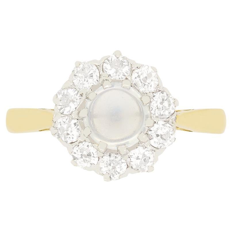 Edwardian 1.00ct Moonstone and Diamond Cluster Ring, c.1910s