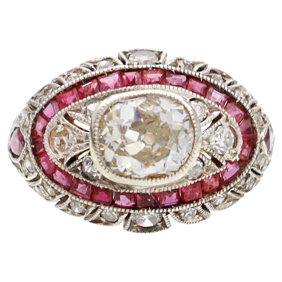 AntiqueInspired Diamond and Ruby Target Ring at 1stDibs antique