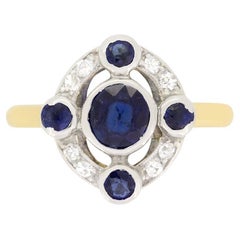 Edwardian 1.00ct Sapphire and Diamond Cluster Ring, c.1910s