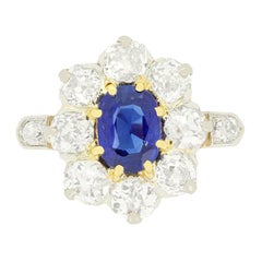 Edwardianischer 1,00 Karat Saphir- und Diamant-Cluster-Ring, ca. 1910er Jahre