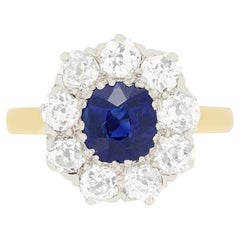 Edwardian 1.00ct Sapphire and Diamond Cluster Ring, c.1910s