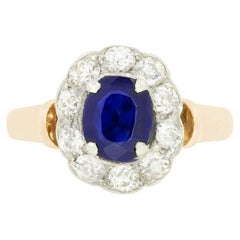 Edwardian 1.00ct Sapphire and Diamond Cluster Ring, c.1910s