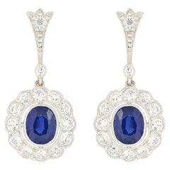 Orecchini a goccia con zaffiro e diamanti da 1,00 carati, Edwardiani, C.C. 1915