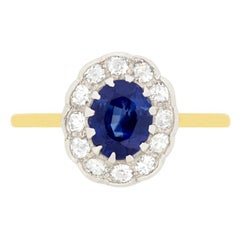 Edwardian 1.00 Carat Sapphire and Diamond Halo Ring, circa 1910s