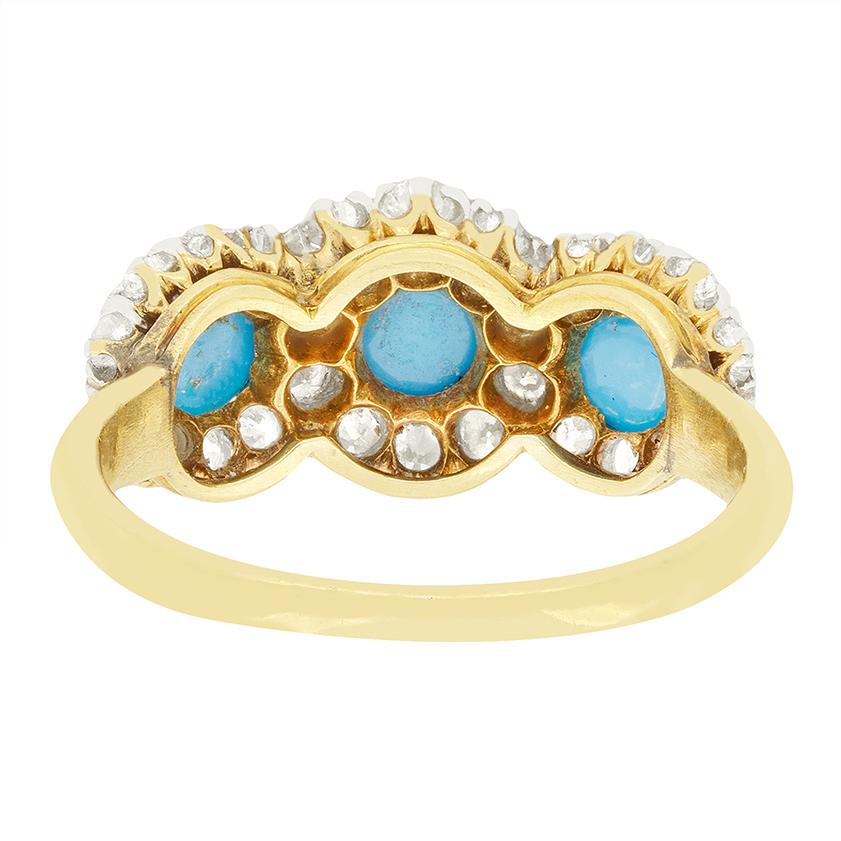 Edwardianischer 1,00ct Türkis und Diamant Cluster Ring, um 1910 (Cabochon) im Angebot