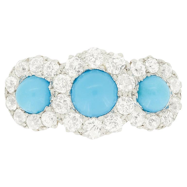 Edwardianischer 1,00ct Türkis und Diamant Cluster Ring, um 1910