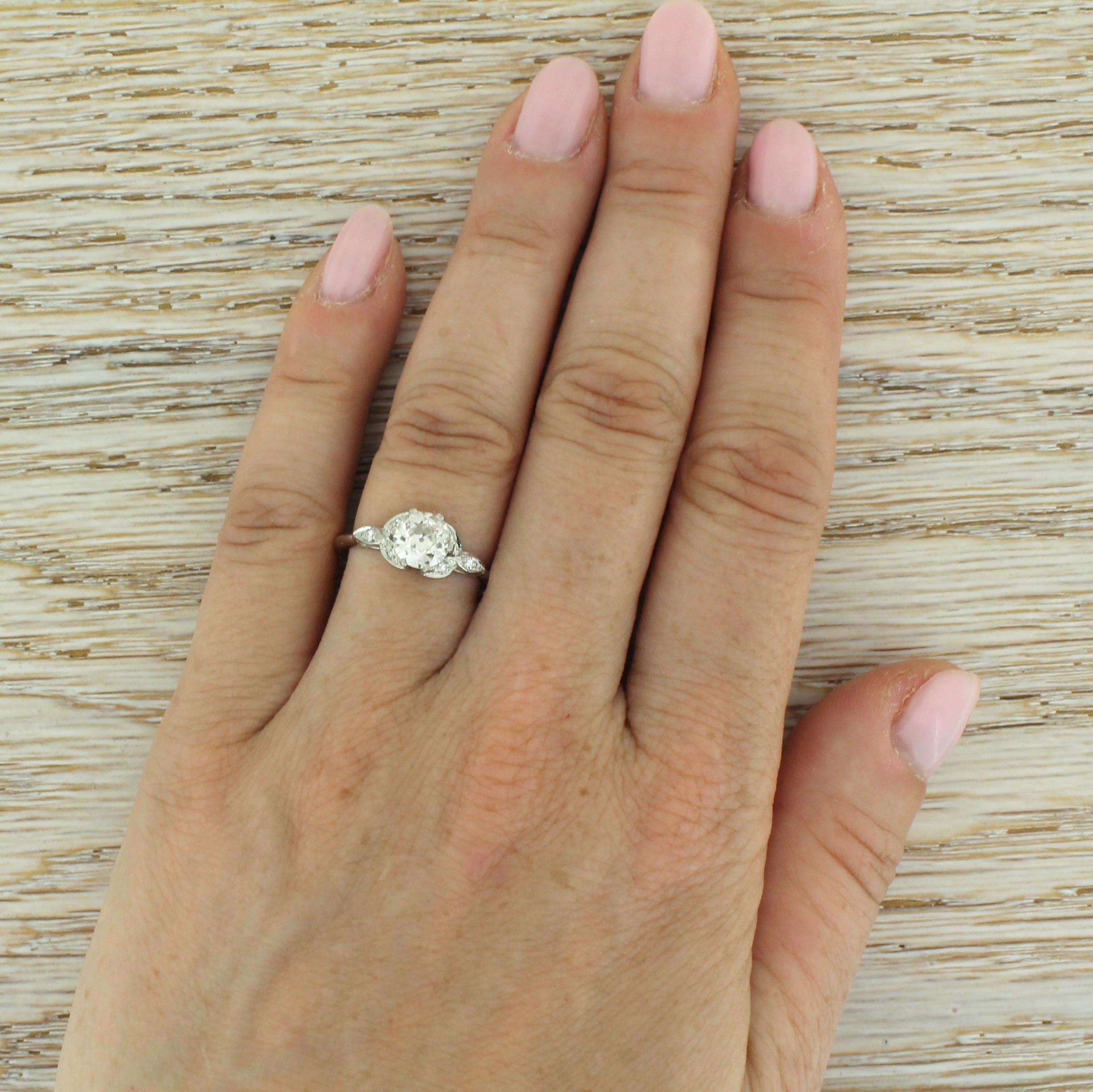 Women's Edwardian 1.01 Carat Old Cut Diamond Platinum Engagement Ring