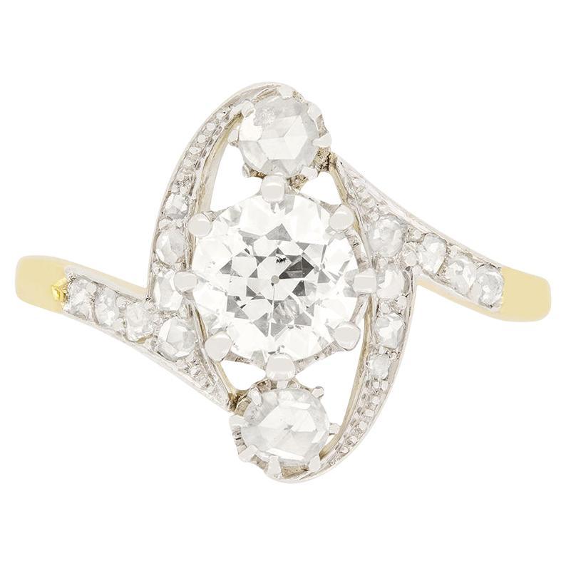 Anello a tre pietre con diamante di Edwardian 1,01ct, 1910 ca.