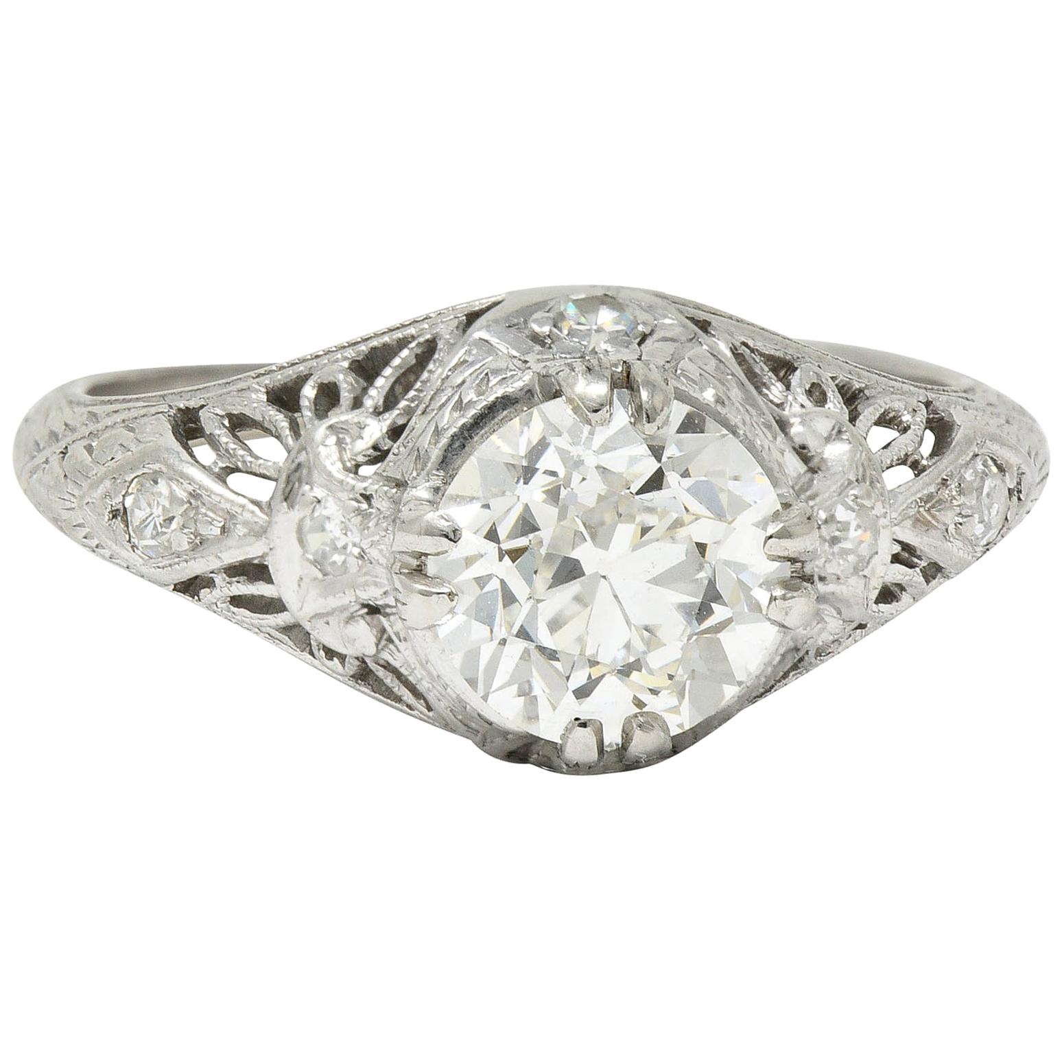 Edwardian 1.04 Carat Diamond Platinum Engagement Ring GIA