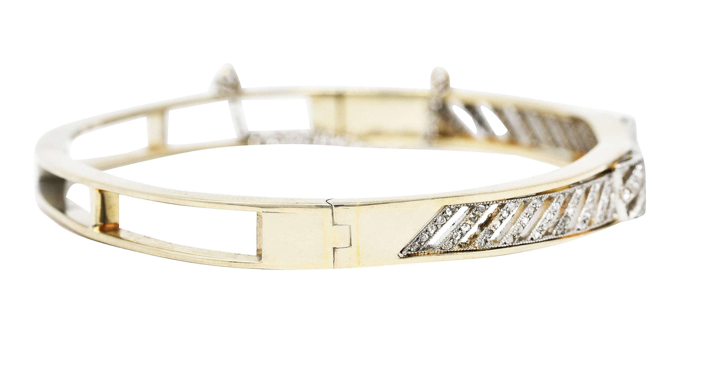 Edwardian 1.04 Carat French Cut Diamond Platinum-Topped 14 Karat Gold Bracelet In Excellent Condition In Philadelphia, PA