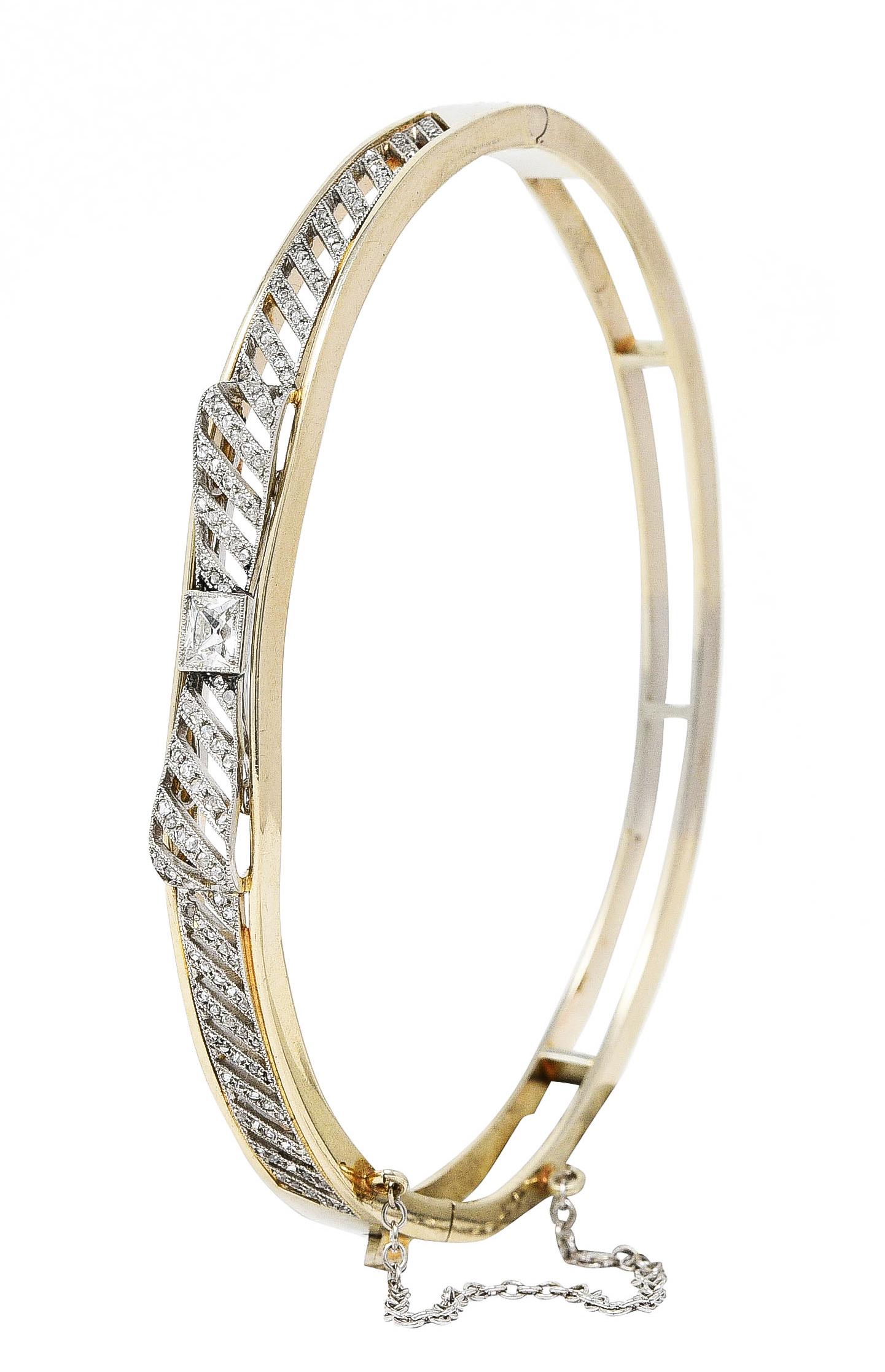 Edwardian 1.04 Carat French Cut Diamond Platinum-Topped 14 Karat Gold Bracelet 5