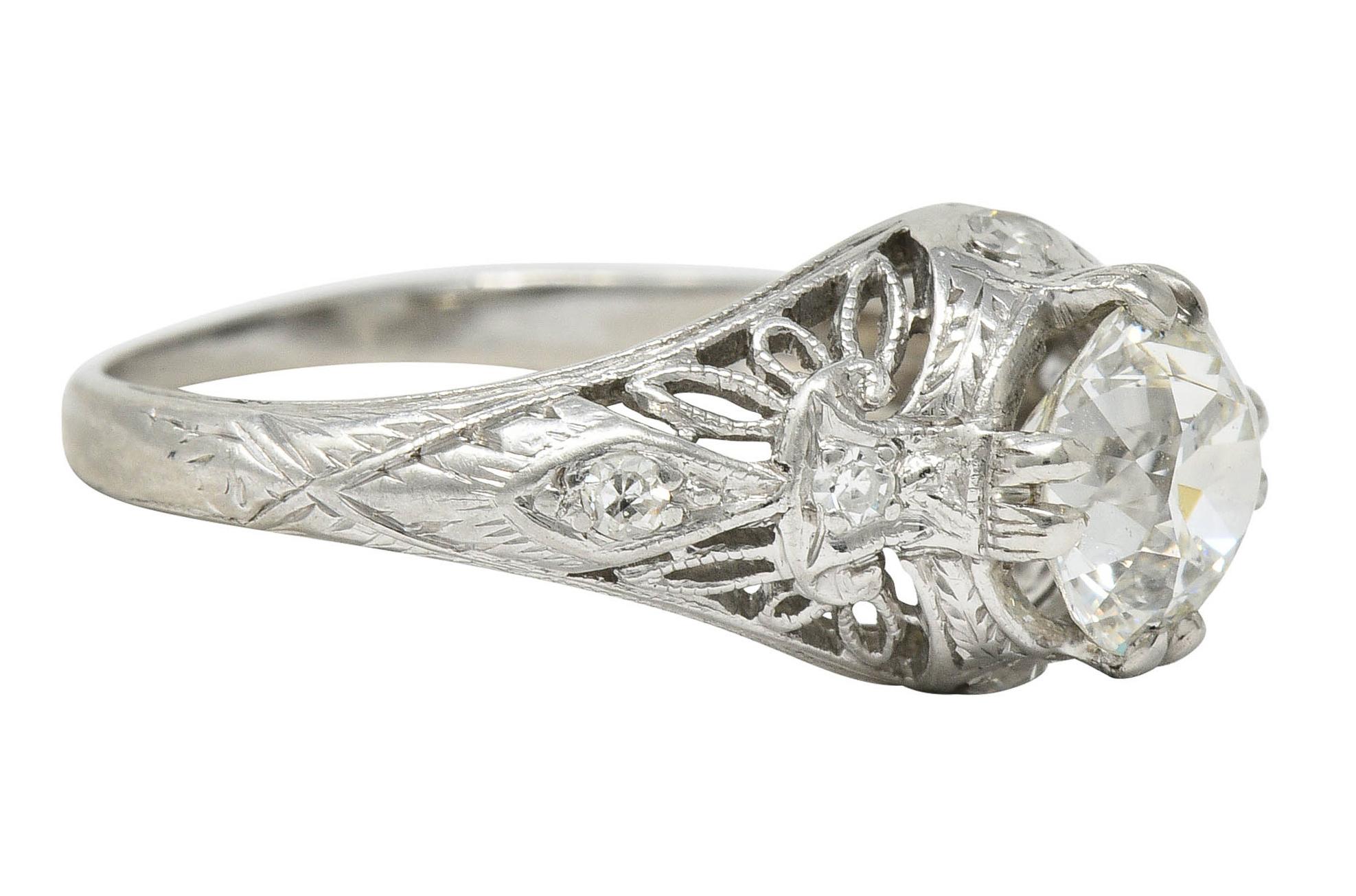 Old European Cut Edwardian 1.04 Carat Diamond Platinum Engagement Ring GIA