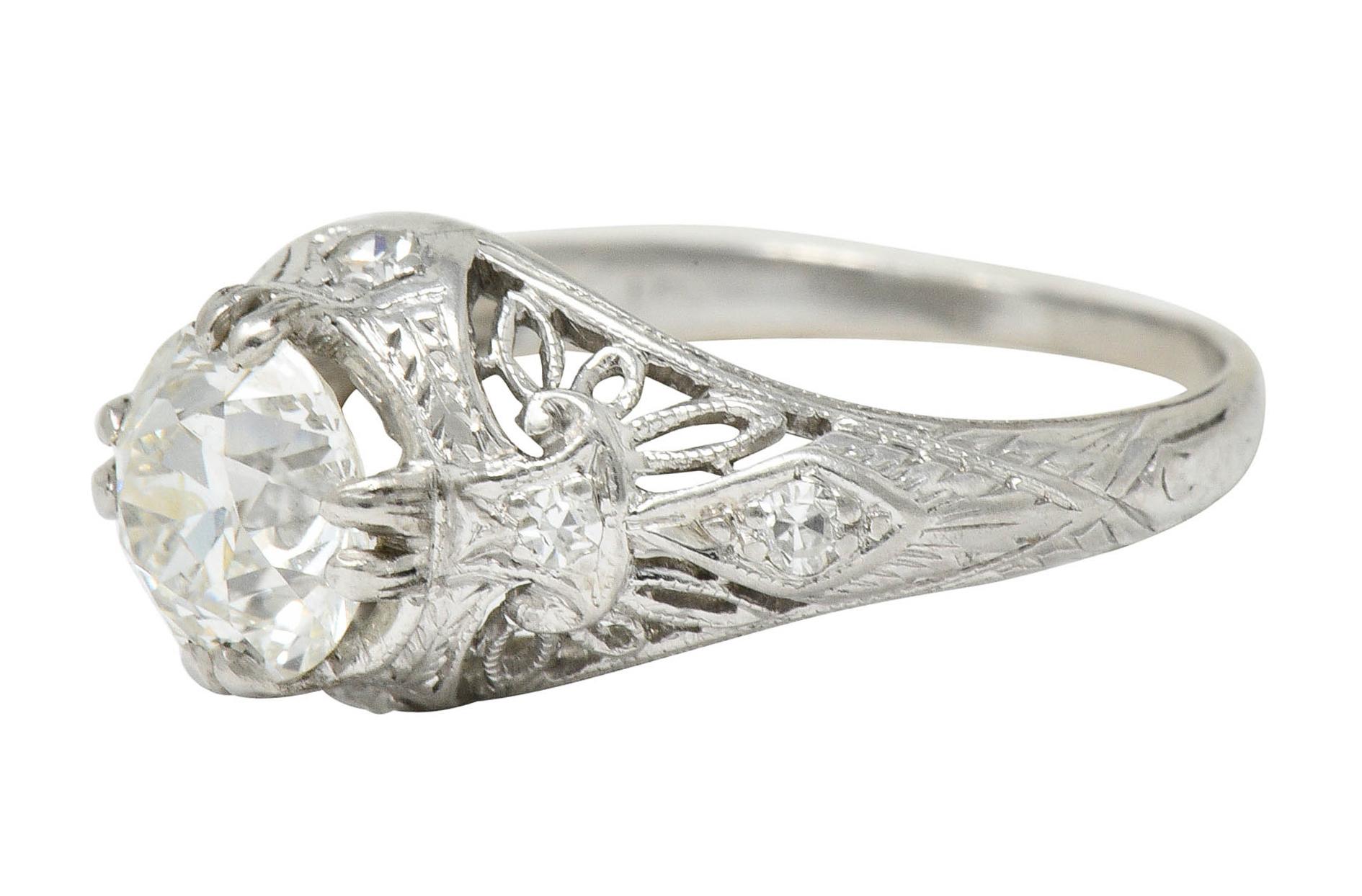 Edwardian 1.04 Carat Diamond Platinum Engagement Ring GIA 2