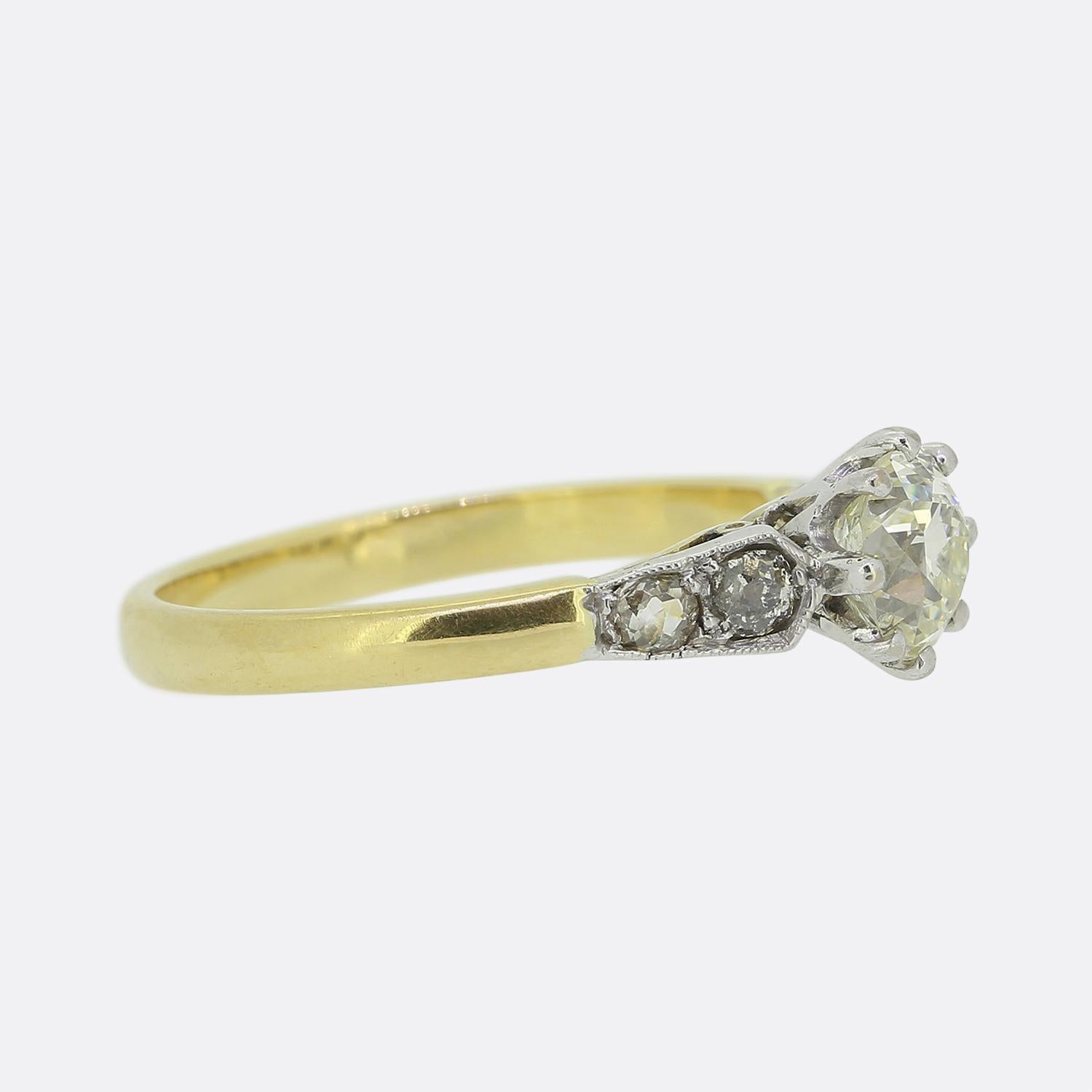 Old Mine Cut Edwardian 1.05 Carat Diamond Solitaire Engagement Ring For Sale