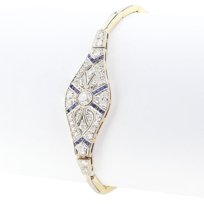 Taille vieille Europe Bracelet édouardien en diamants et saphirs de 1,05 carat, c. 1910 en vente