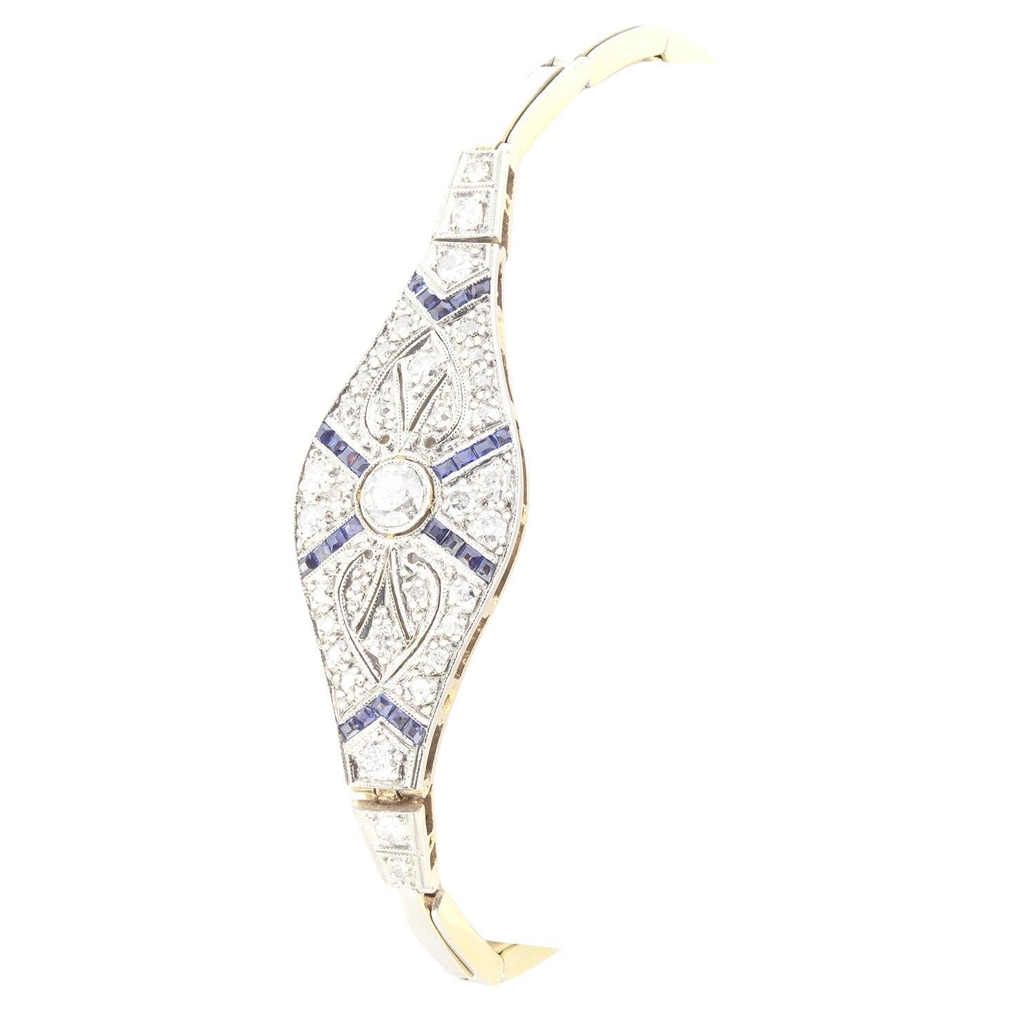 Edwardian 1.05ct Diamond and Sapphire Bracelet, c.1910s