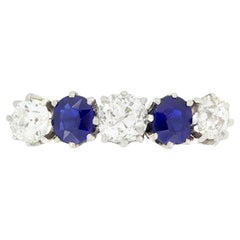 Edwardian 1.05ct Diamond and Sapphire Five Stone Ring, c.1910s