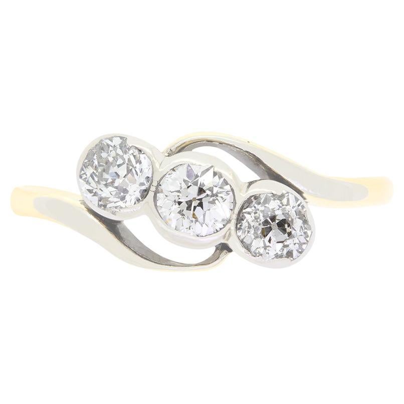 Anello a tre pietre con diamante di Edwardian 1,05ct, 1910 circa