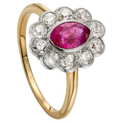 Edwardian 1.05ct Natural Burmese Ruby and 0.80ct Old Mine Diamond Cluster Ring