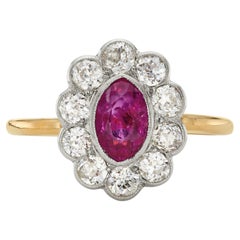 Edwardian 1.05ct Natural Burmese Ruby and 0.80ct Old Mine Diamond Cluster Ring