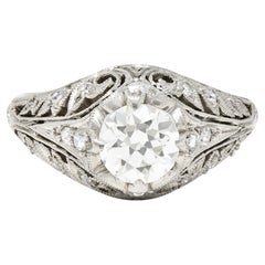 Edwardian 1.06 Carats Old European Cut Diamond Platinum Ivy Engagement Ring