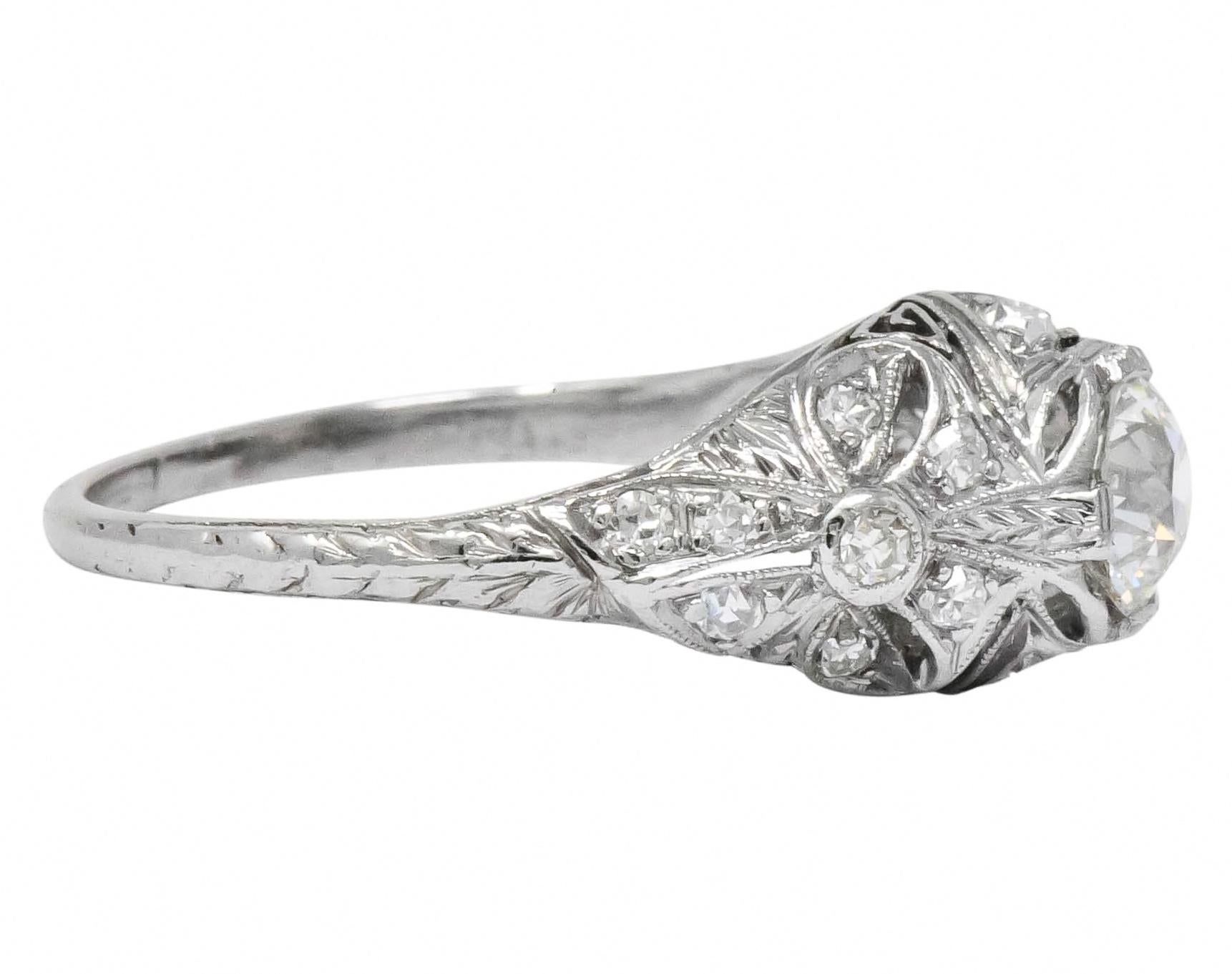 Edwardian 1.07 Carat Old European Cut Diamond Platinum Engagement Ring GIA In Excellent Condition In Philadelphia, PA