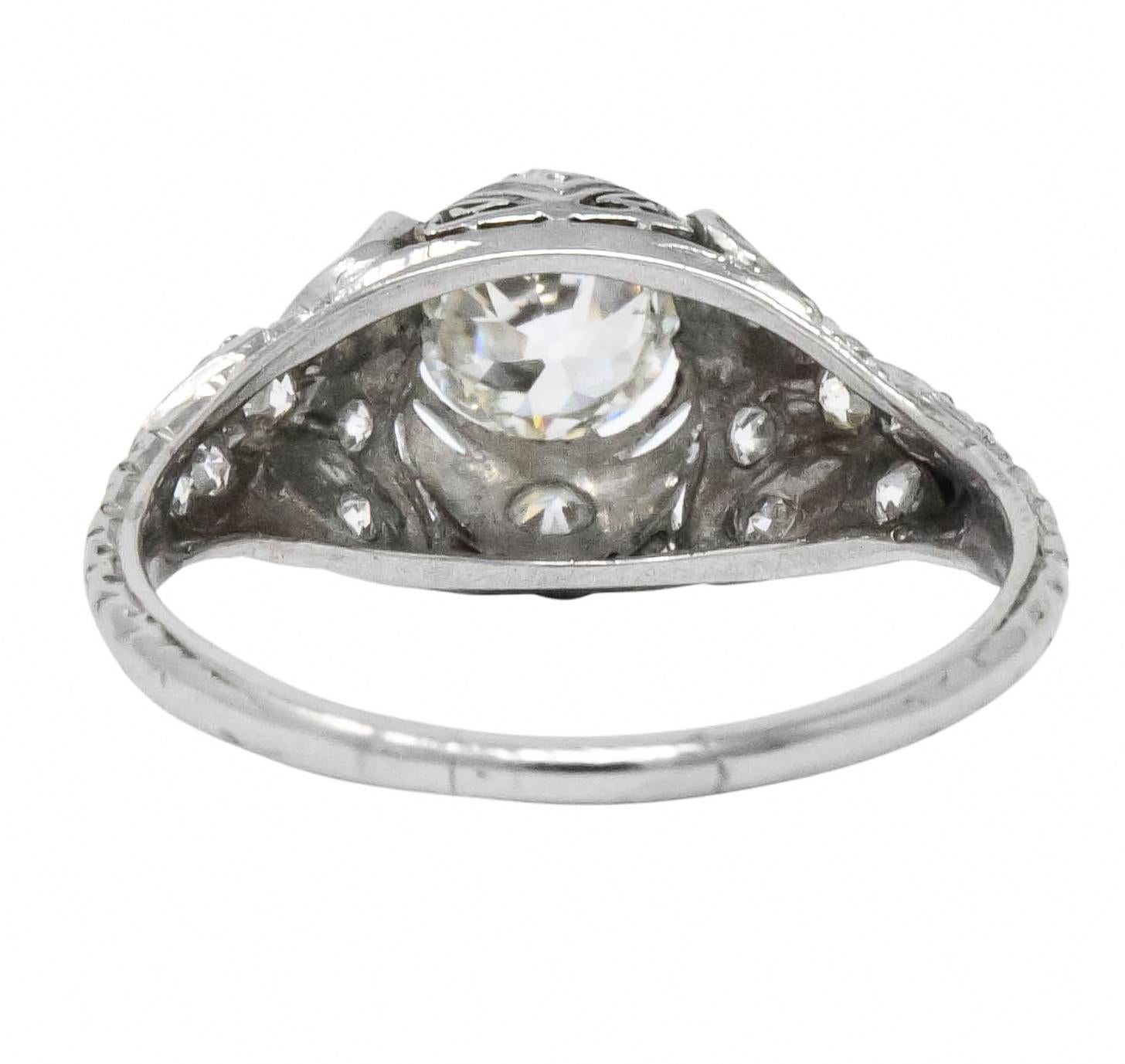 Women's or Men's Edwardian 1.07 Carat Old European Cut Diamond Platinum Engagement Ring GIA
