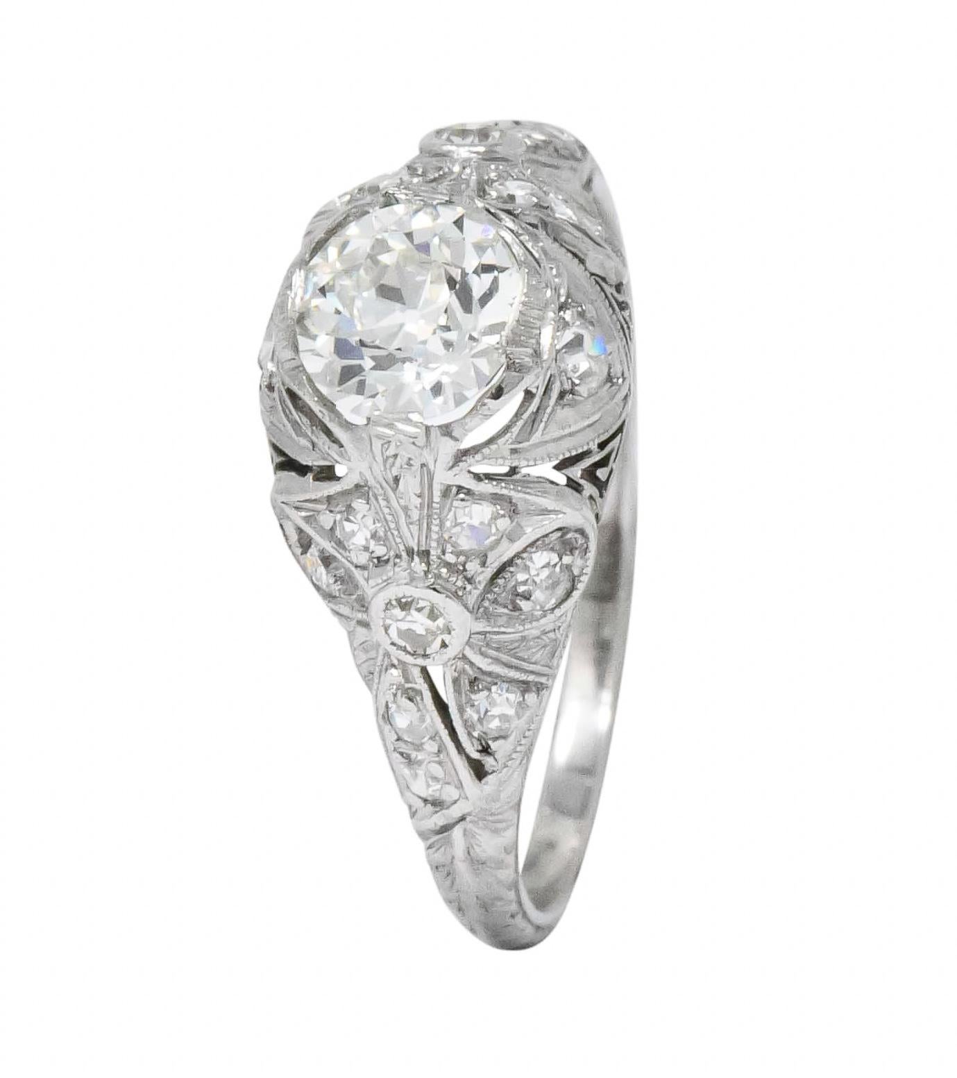 Edwardian 1.07 Carat Old European Cut Diamond Platinum Engagement Ring GIA 3